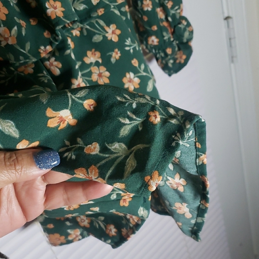 Inspired Hearts Green Floral Long Sleeve Ruffle Mini Dress – Size Large NWT - Picture 6 of 11